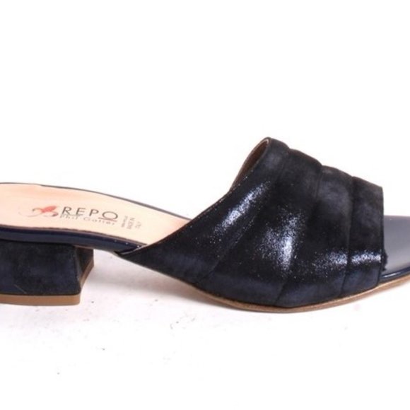 ITALIAN Navy Nubuck Leather Slides Heels Sandals - Picture 3 of 8